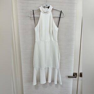 Marciano turtleneck Mock Neck Halter Bodycon Frill midi dress XS